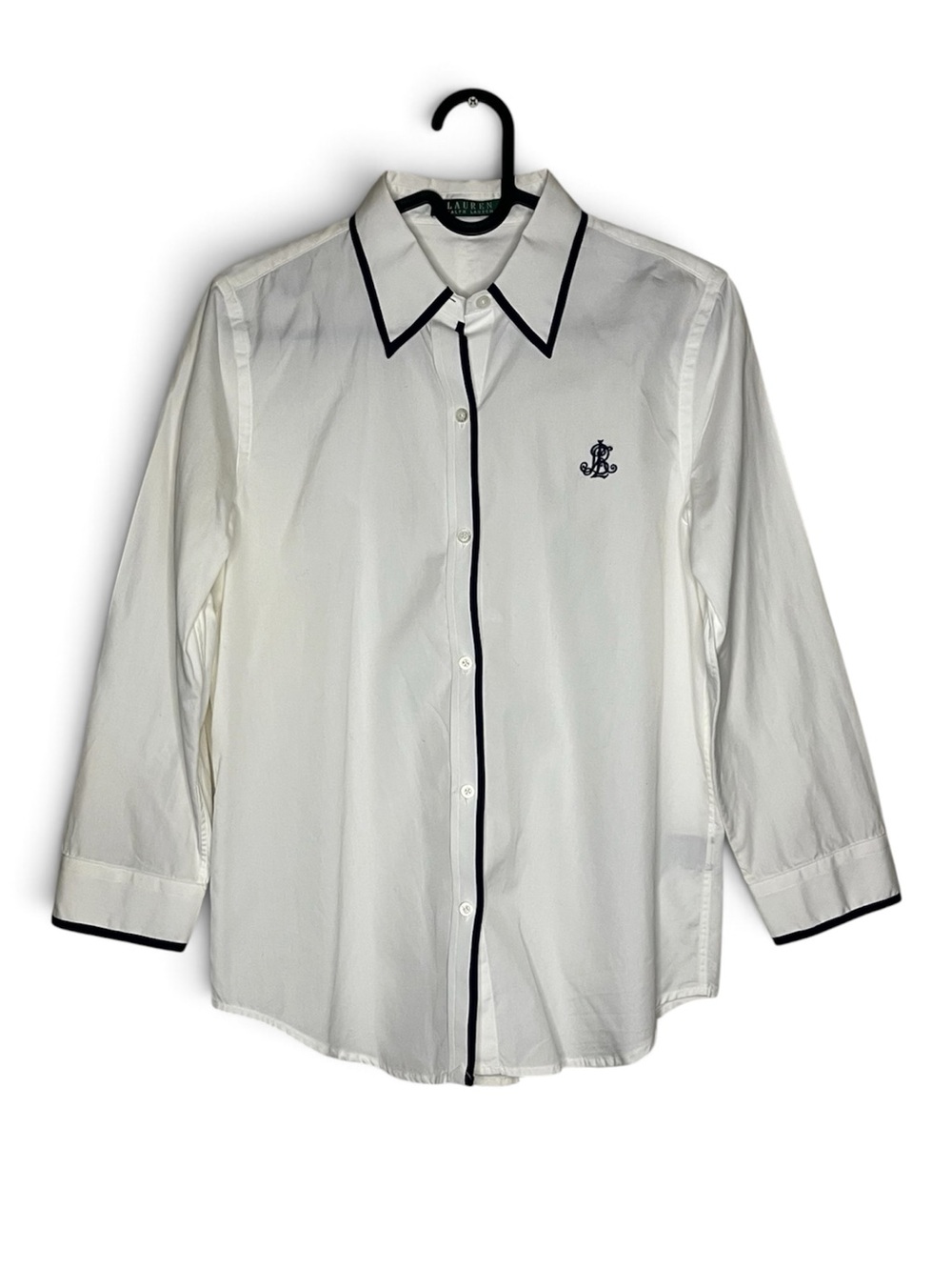 Lauren Ralph Lauren White Button-Up Shirt with Black Piping